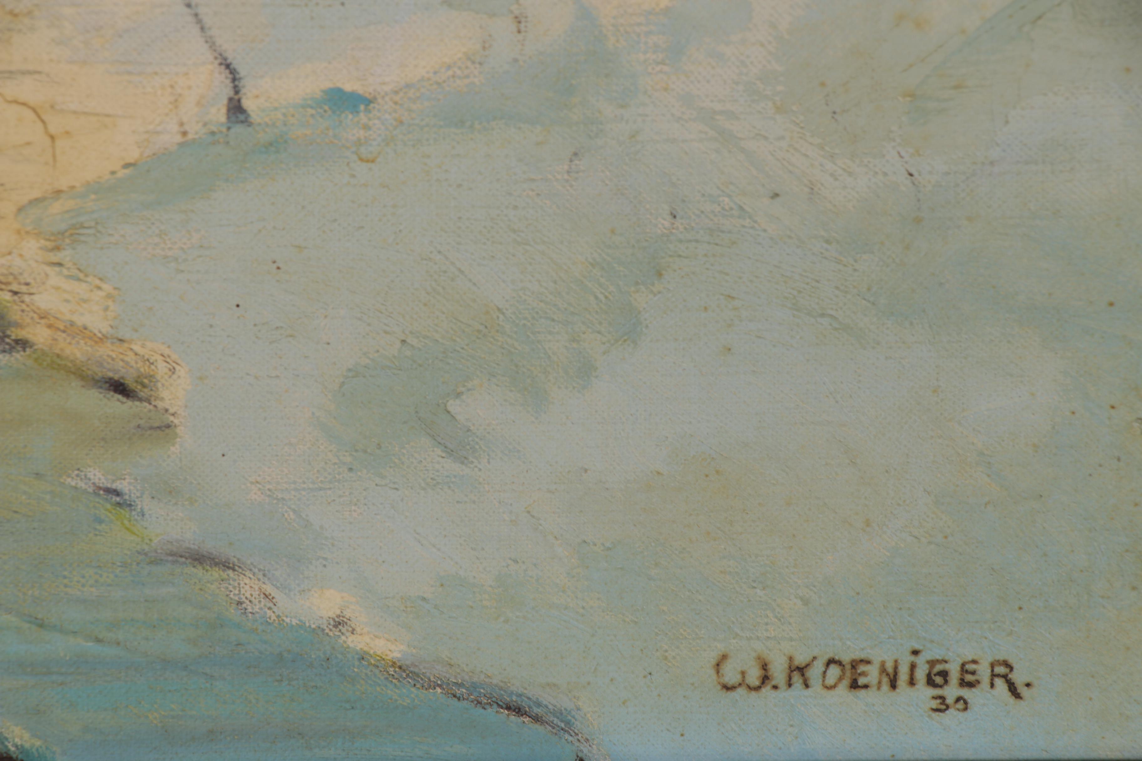 Walter Koeniger Winter Landscape Oil Painting "Winter Quiet," 1930