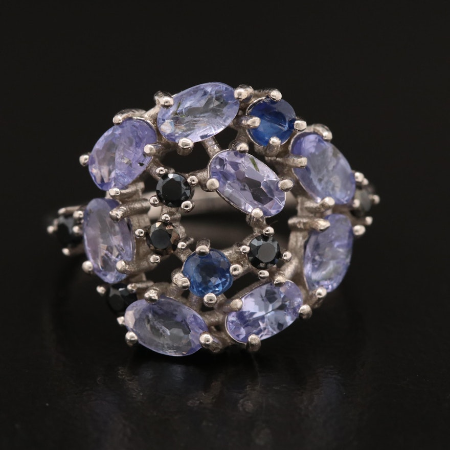 Sterling Silver Tanzanite, Kyanite and Spinel Freeform Cluster Ring