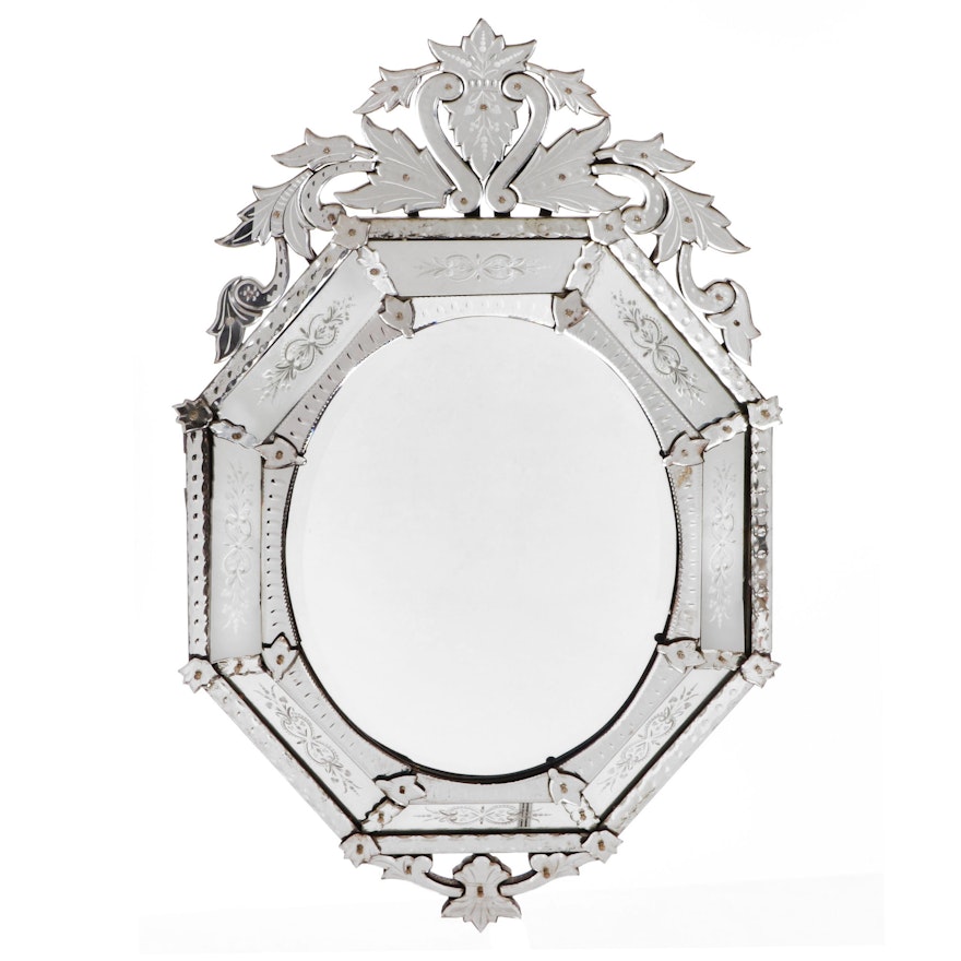 Venetian Style Octagonal Etched Glass Wall Mirror