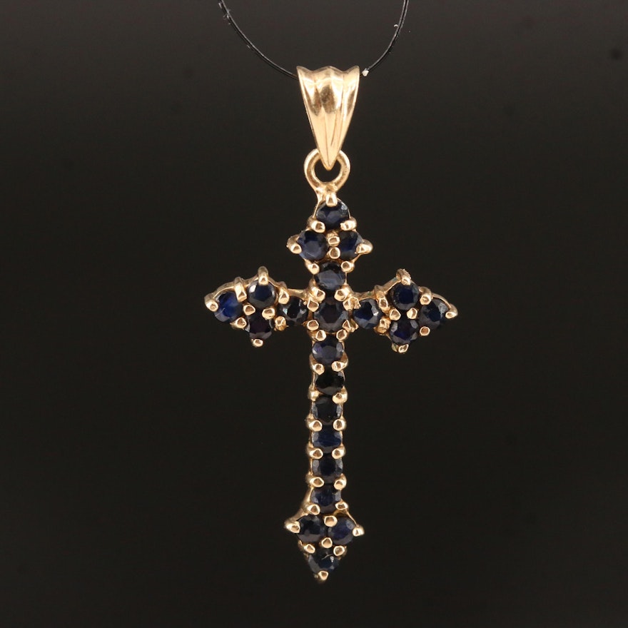 10K Sapphire Cross Pendant