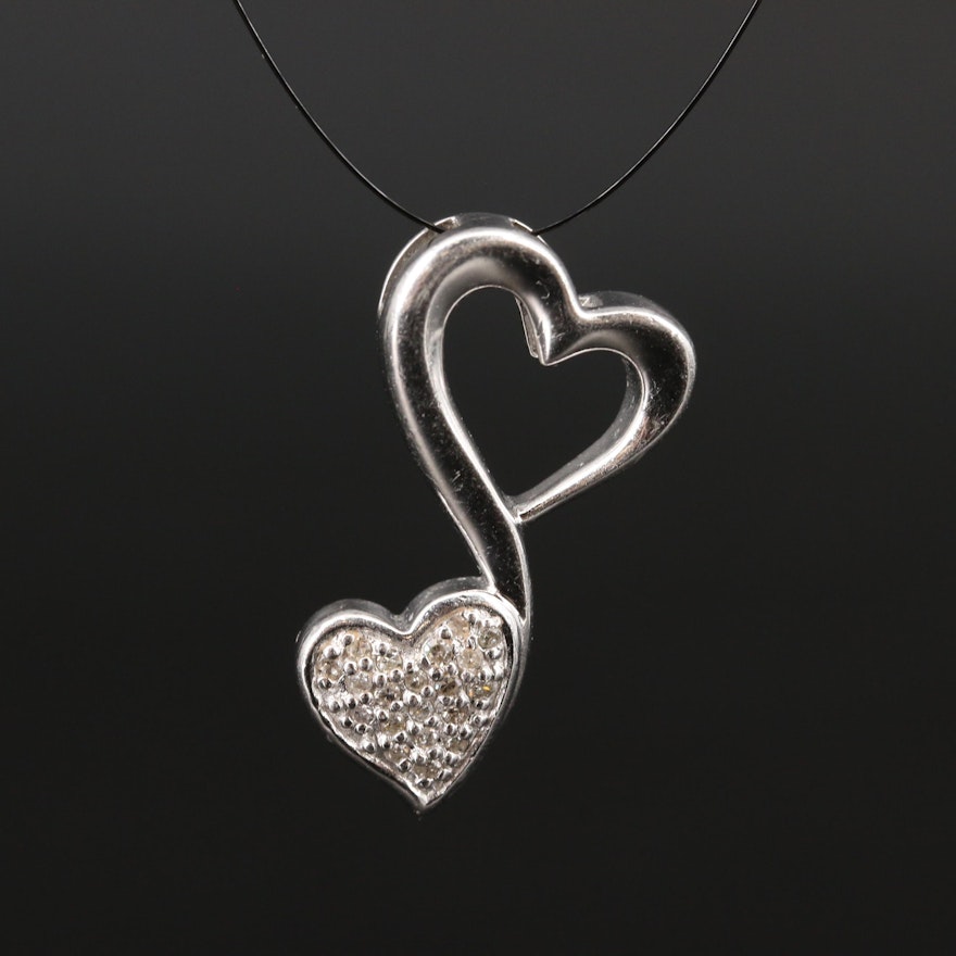 Sterling Diamond Double Heart Pendant