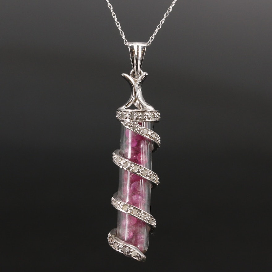 10K Diamond and Ruby Tube Pendant Necklace