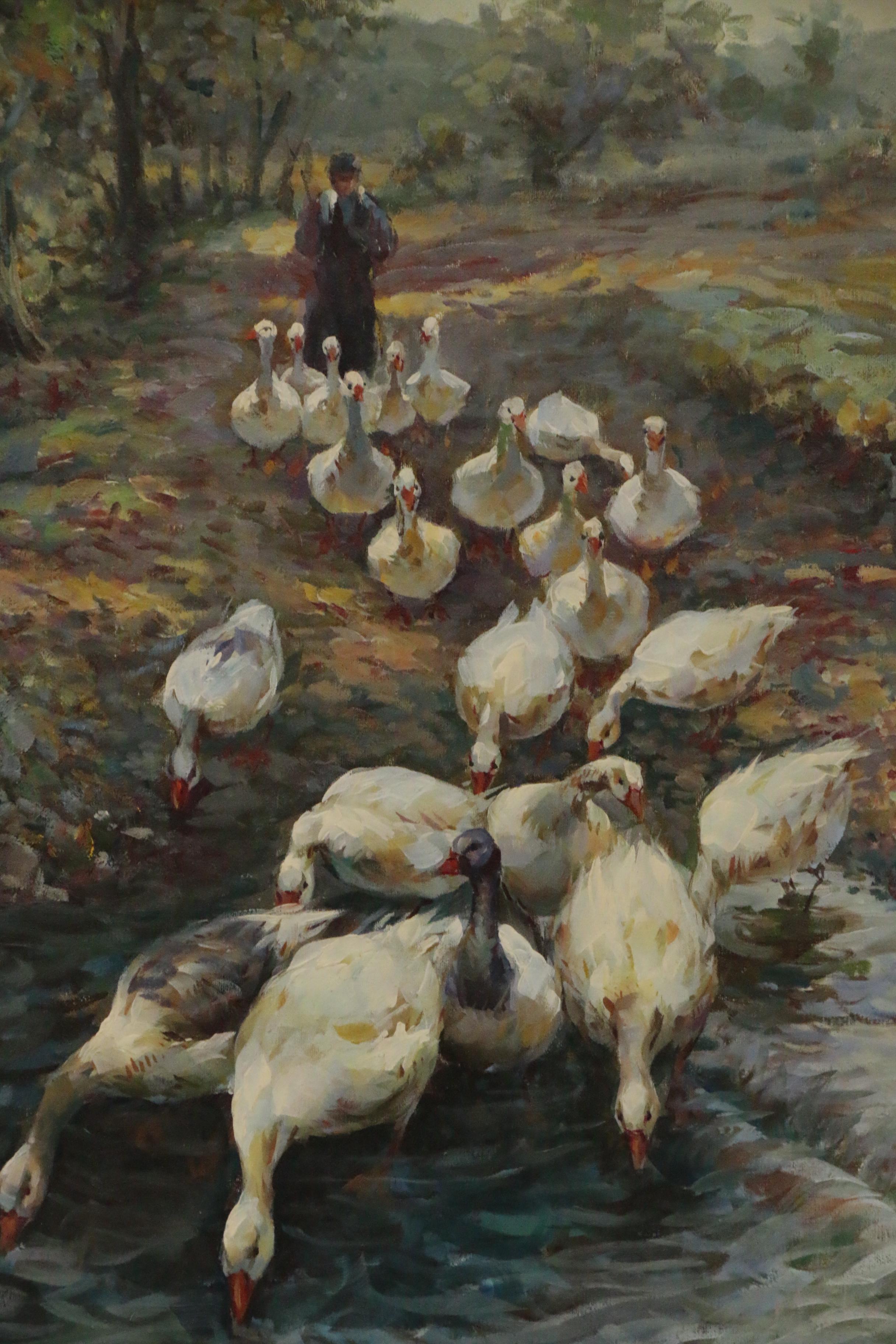 Oil Painting after Henry Herbert La Thangue "The Watersplash", 20th Century