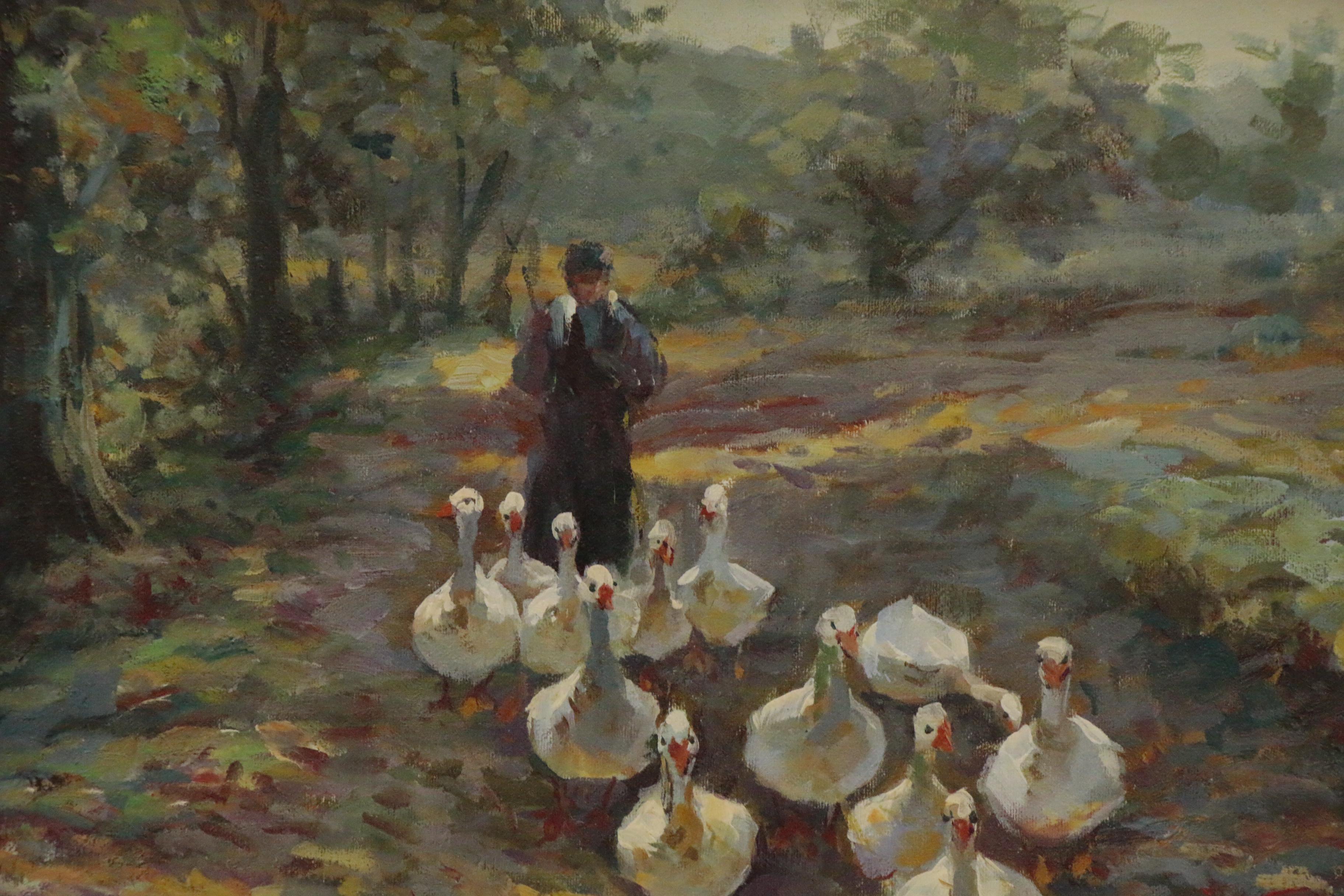 Oil Painting after Henry Herbert La Thangue "The Watersplash", 20th Century