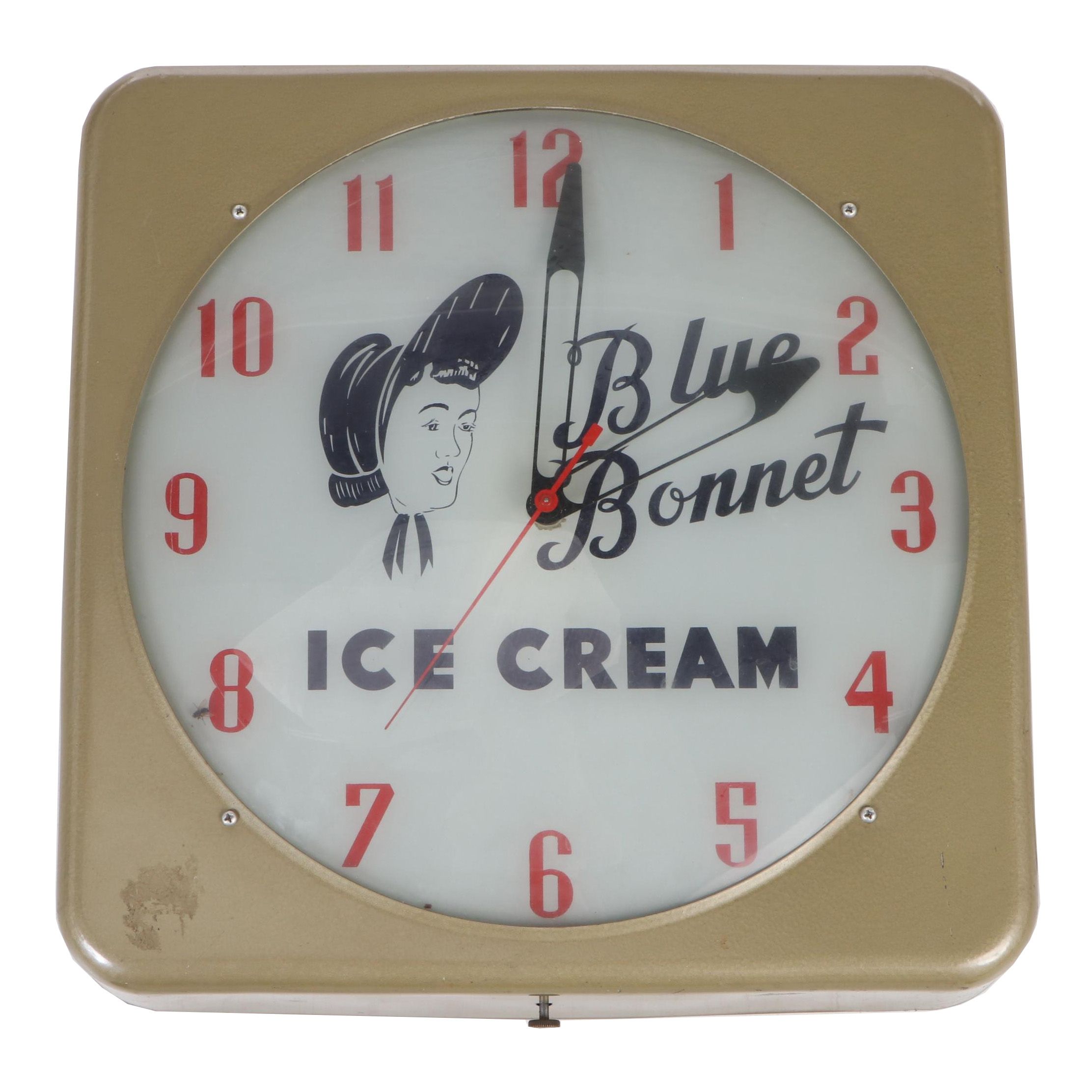 Blue Bonnet Ice Cream Light-Up Wall Clock, Mid-20th Century