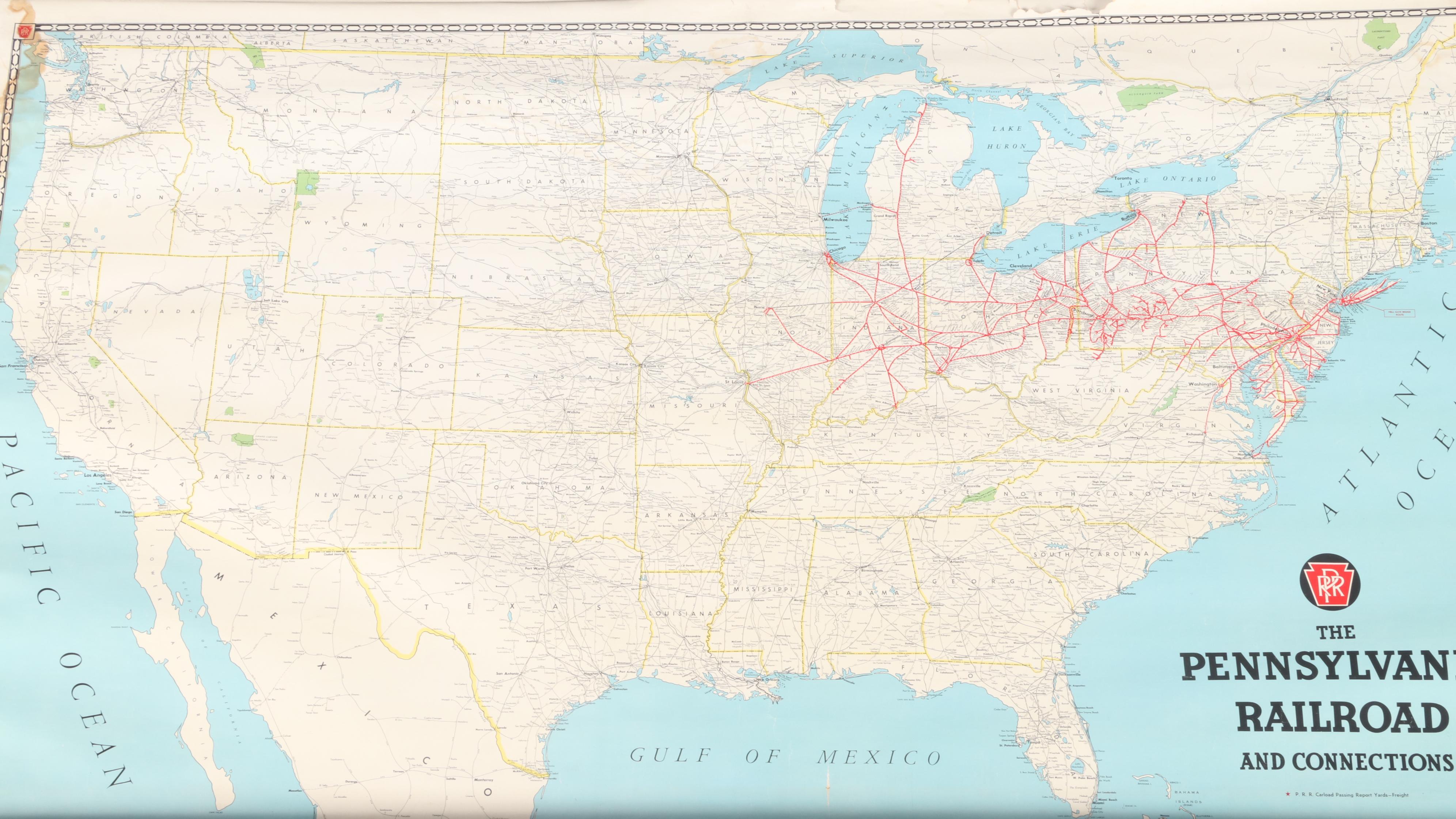 Lithograph Wall Map "The Pennsylvania Railroad and Connections", 1935