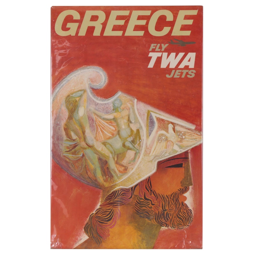 Offset Lithograph after David Klein "Greece, Fly TWA Jets", Late 20th Century