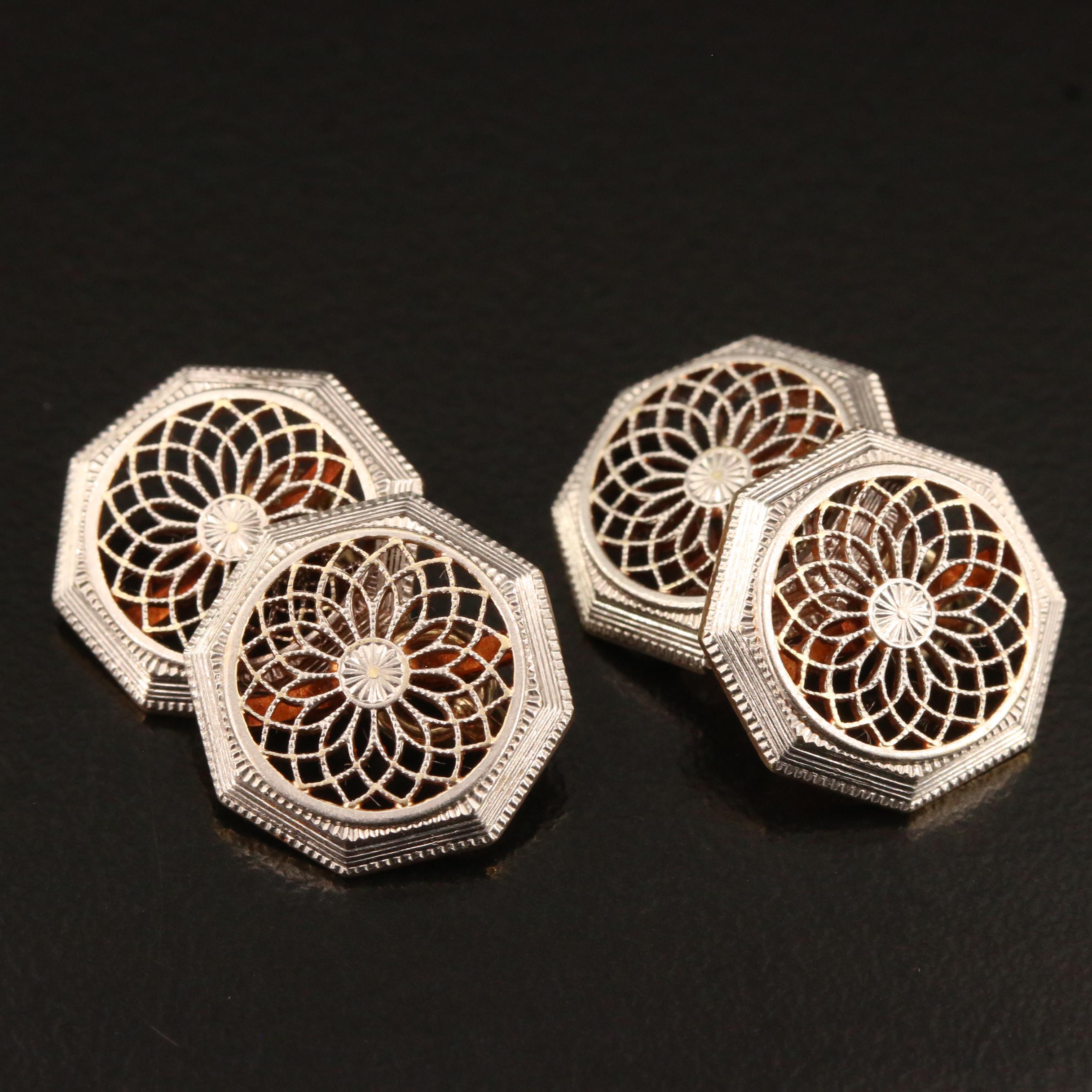 Art Deco Platinum and 14K Openwork Cufflinks