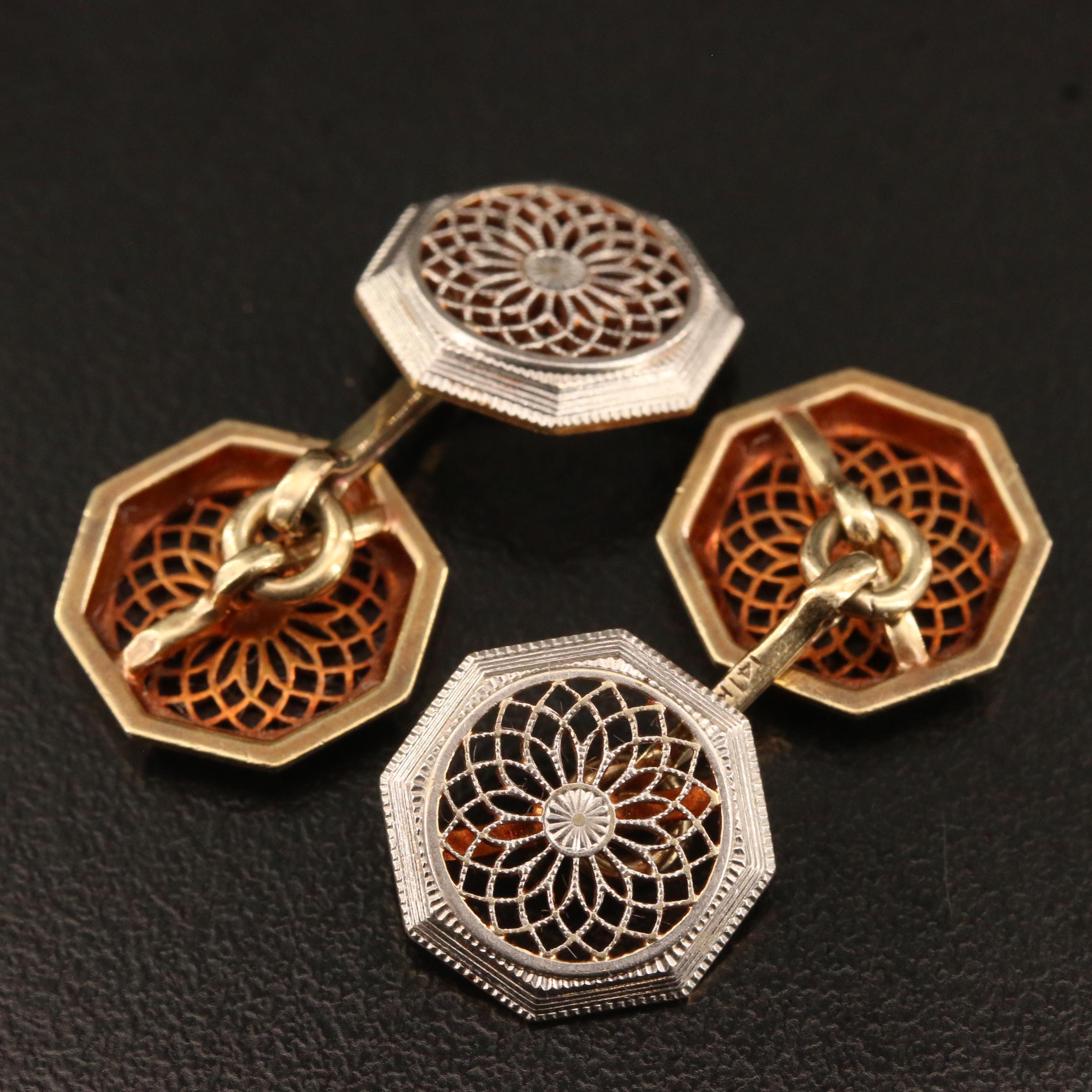 Art Deco Platinum and 14K Openwork Cufflinks