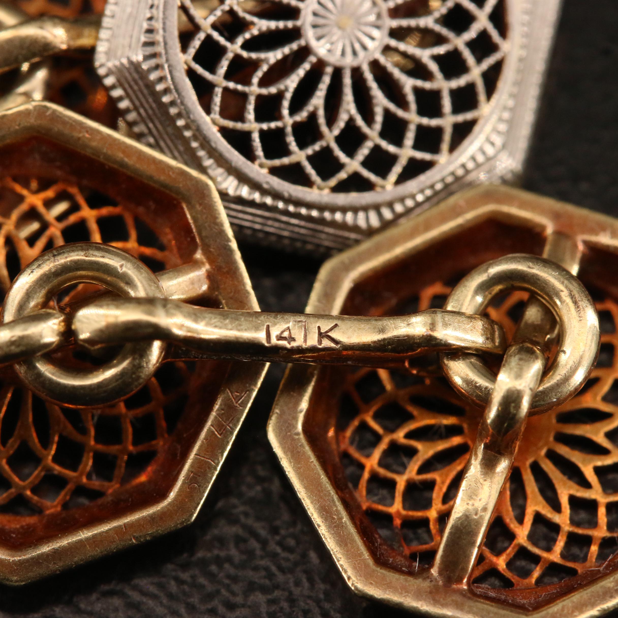 Art Deco Platinum and 14K Openwork Cufflinks