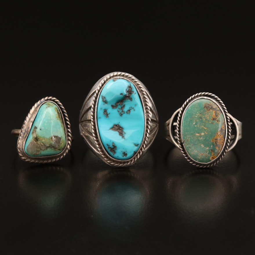 Signed Western Sterling Silver Turquoise Rings
