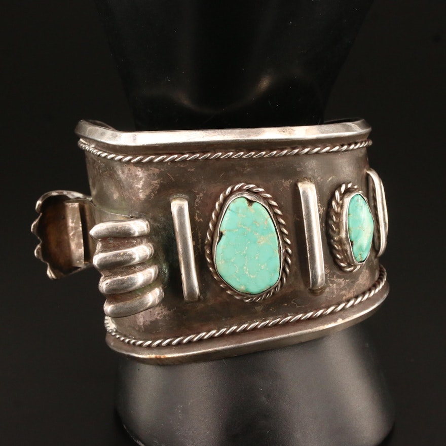 Southwestern Sterling Silver Turquoise Asymmetrical Watch Cuff