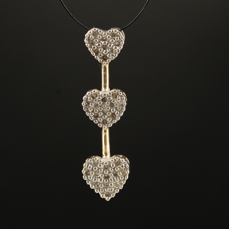 10K Diamond Triple Heart Pendant