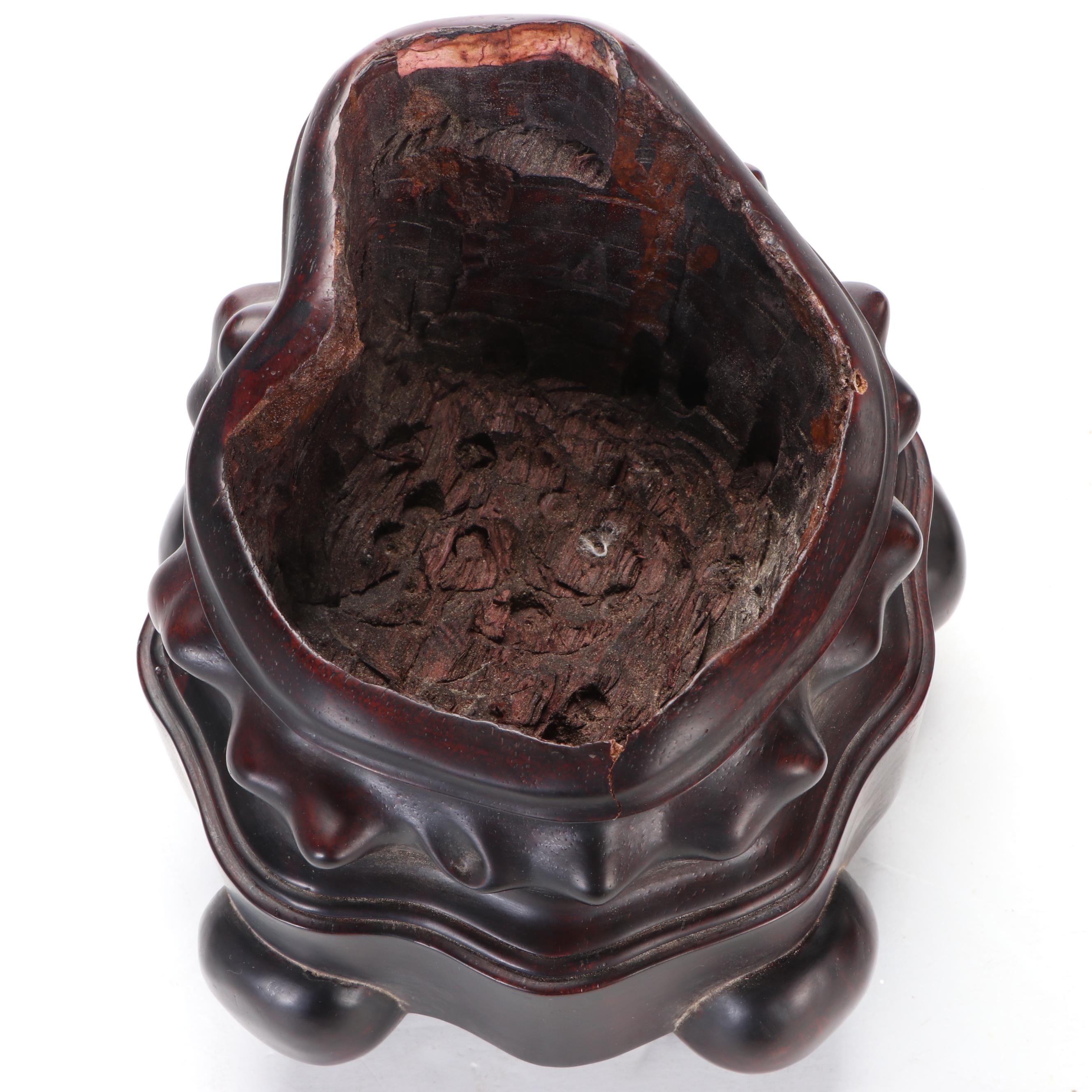 Inscribed Gongshi Scholar's Stone Sculpture with Lacquered Wood Stand