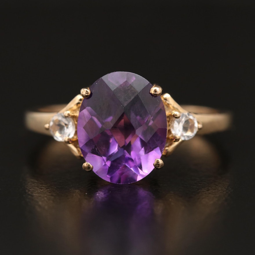 10K Amethyst and Topaz Three Stone Ring