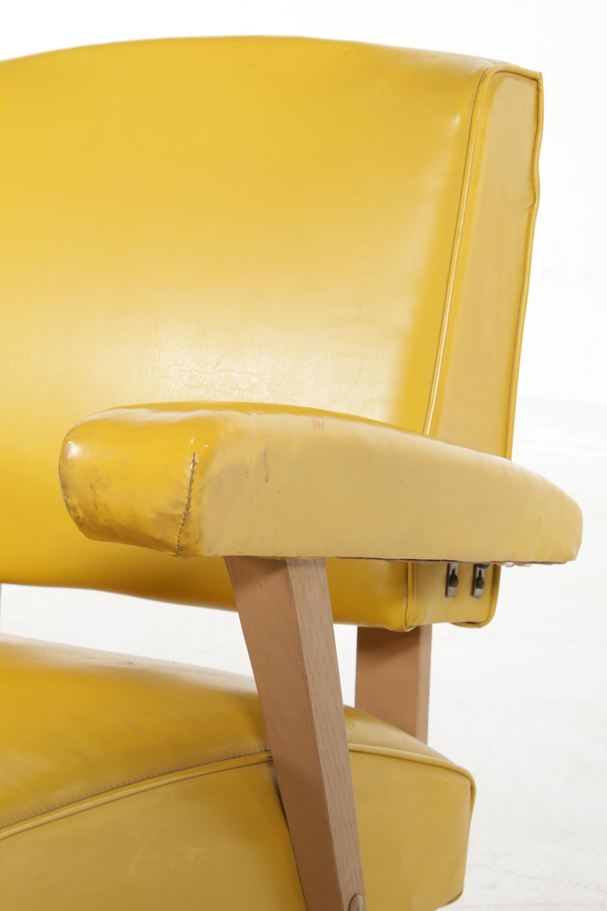 Viking Artline Mid Century Modern Yellow Vinyl and Wood Armchair