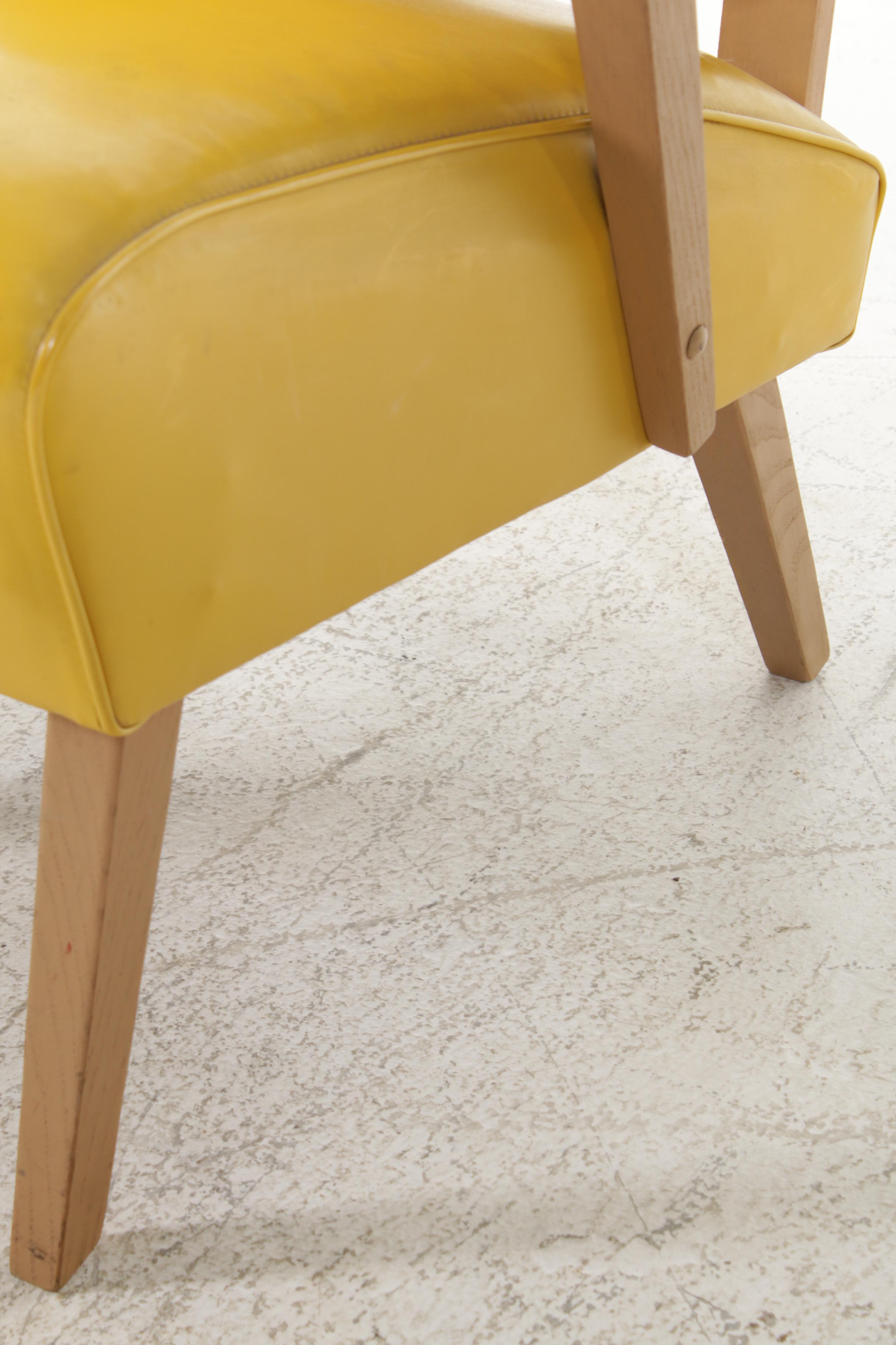 Viking Artline Mid Century Modern Yellow Vinyl and Wood Armchair