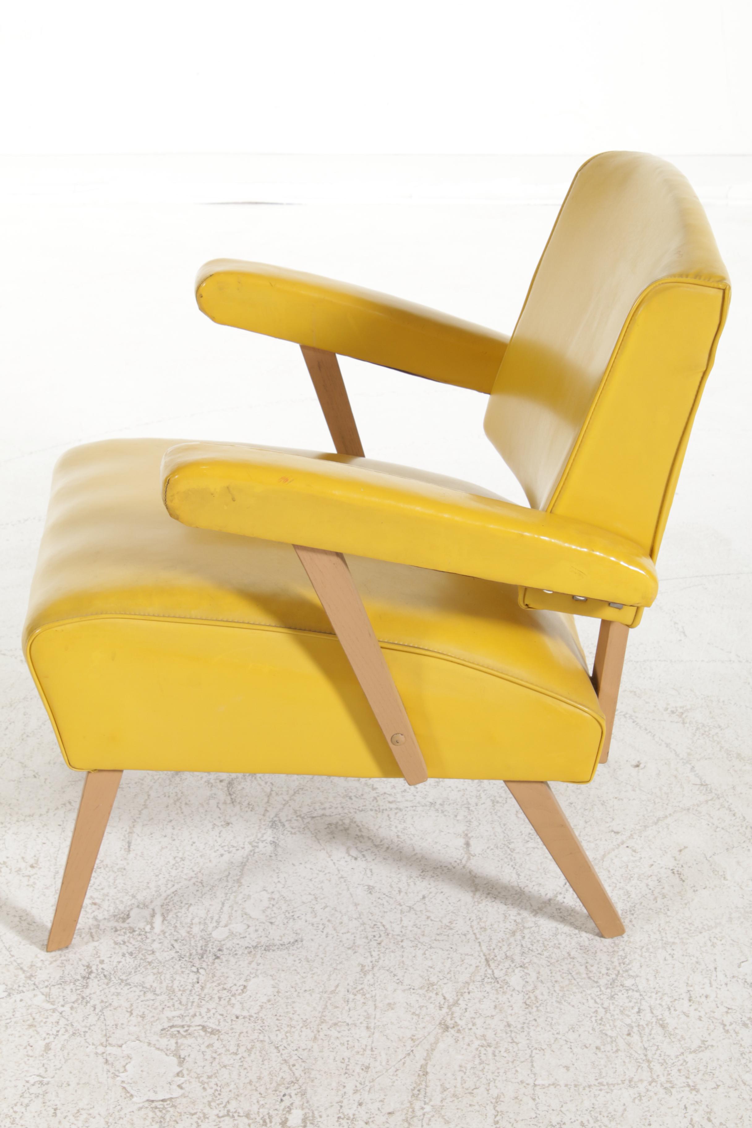 Viking Artline Mid Century Modern Yellow Vinyl and Wood Armchair
