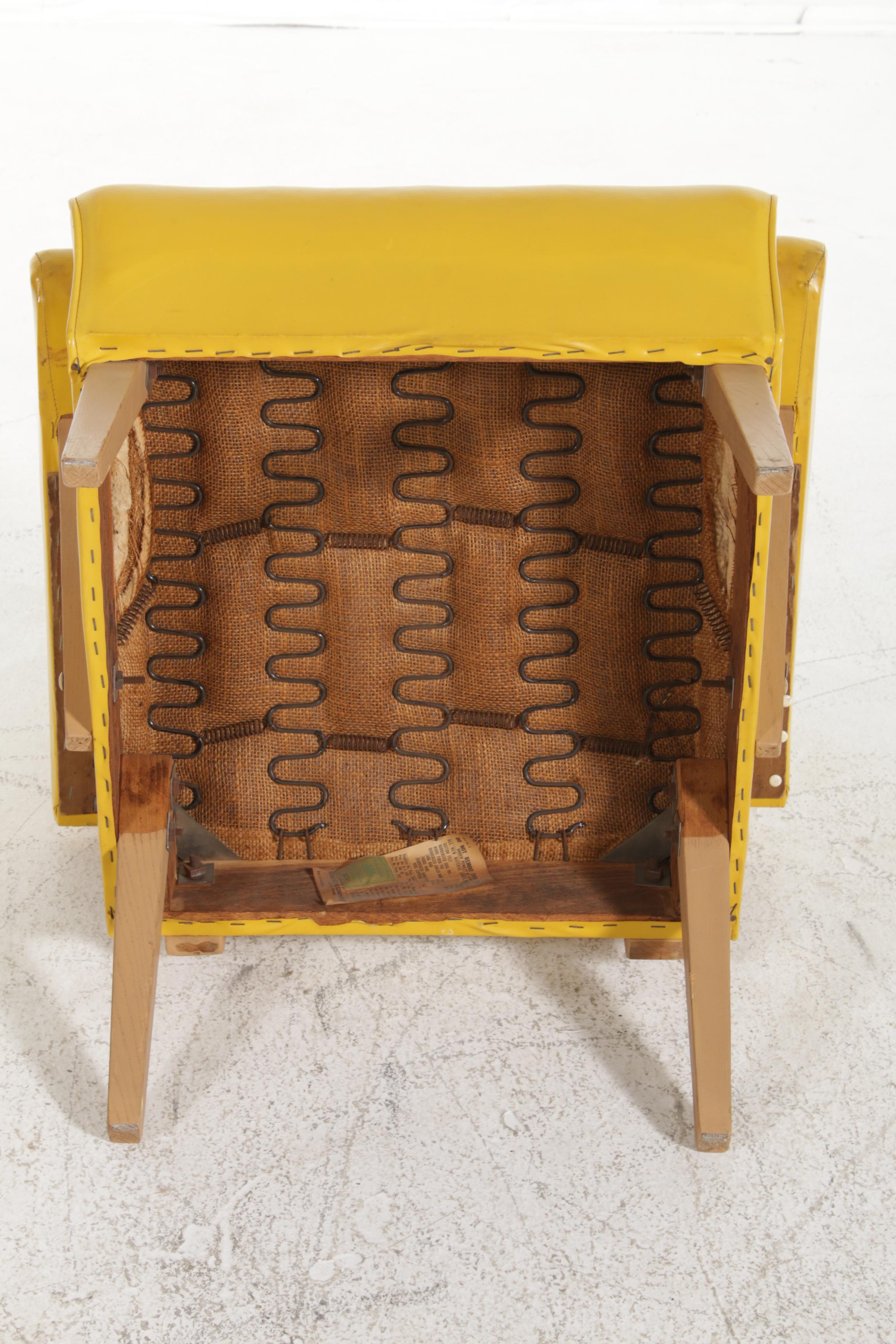 Viking Artline Mid Century Modern Yellow Vinyl and Wood Armchair