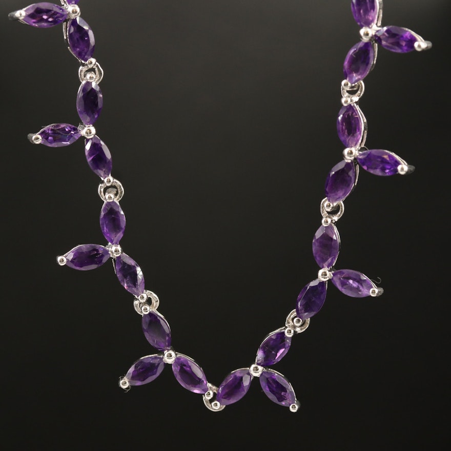 Sterling Silver Amethyst Link Necklace