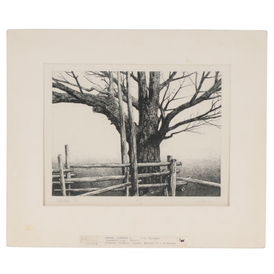 Lawrence Barone Etching "Boundary Line", circa 1975