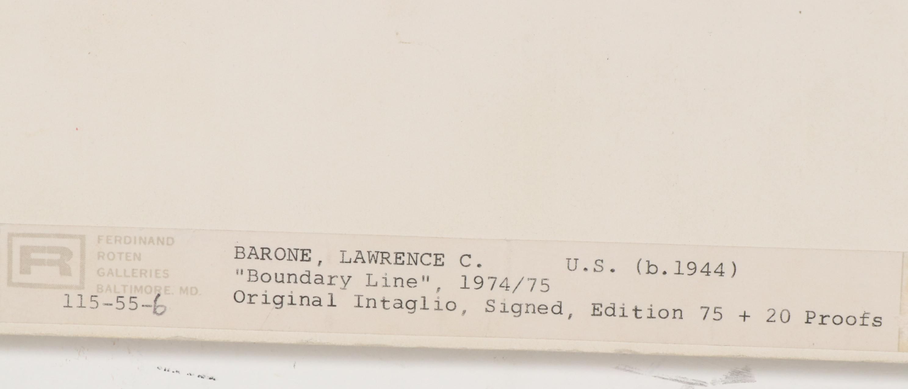 Lawrence Barone Etching "Boundary Line", circa 1975