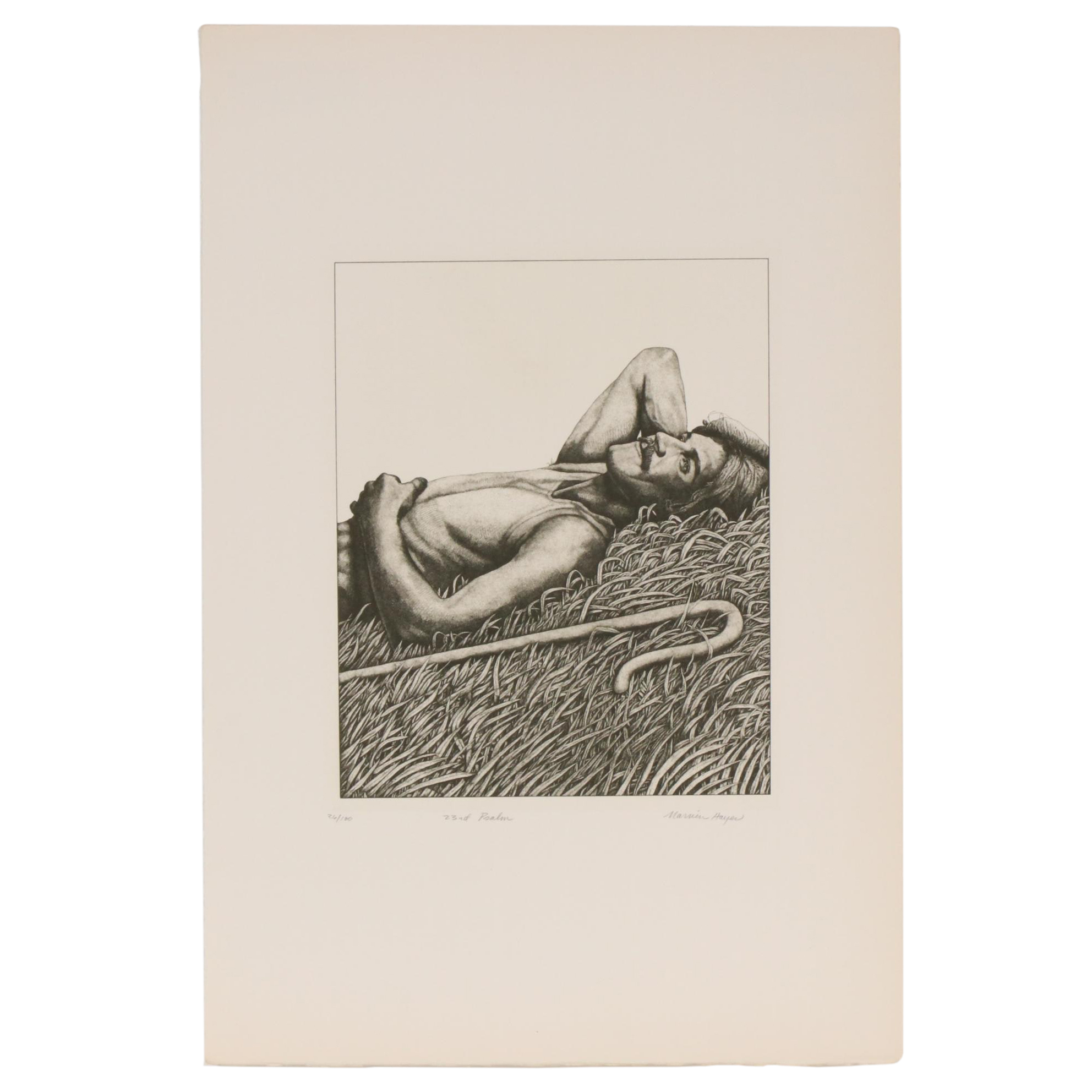 Marvin Hayes Biblical Copperplate Etching "23rd Psalm", 1976