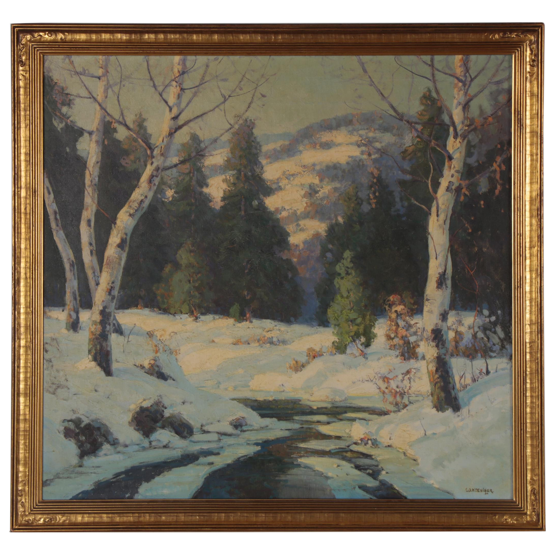Walter Koeniger Winter Landscape Oil Painting "Winter Quiet," 1930