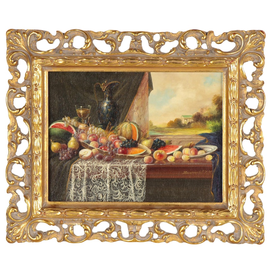 Johan Karoly Reinprecht Still Life Oil Painting, 20th Century