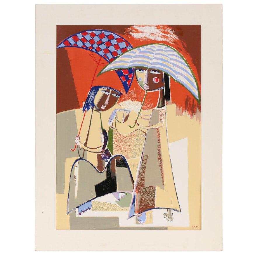 Serigraph after Ángel Botello of Women with Umbrellas