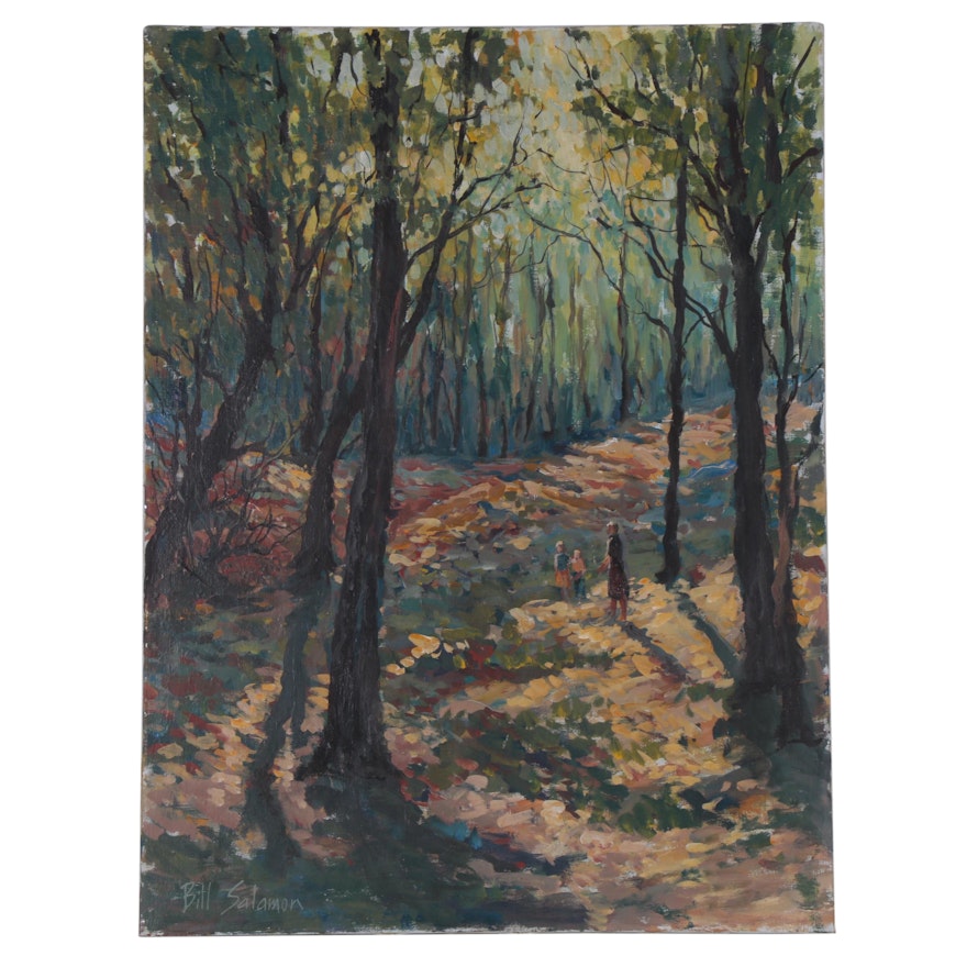 Bill Salamon Forest Landscape Acrylic Painting, Late 20th Century