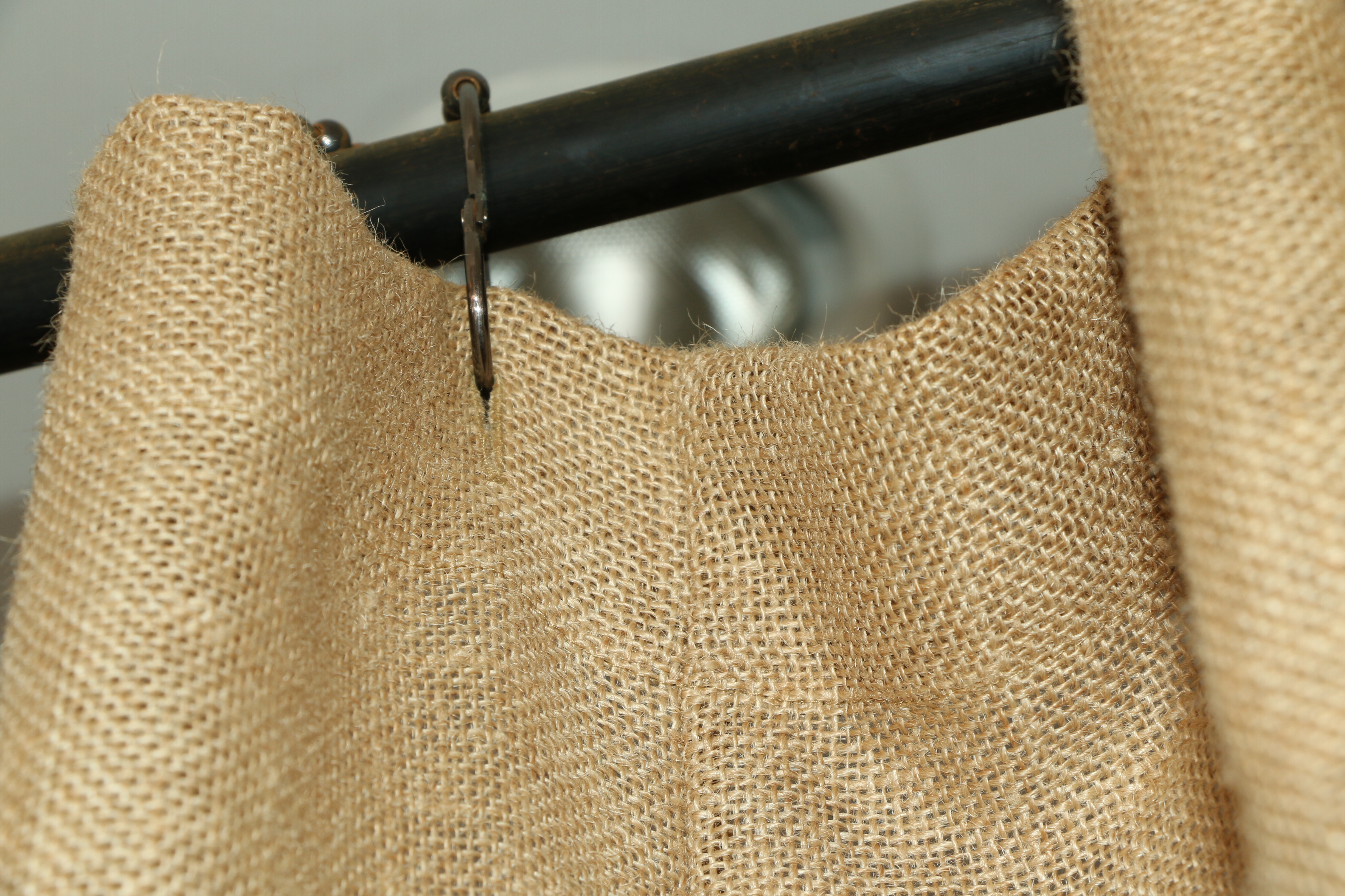 Ballard Designs Fringe Burlap Drapes, Shower Curtain, and Bed Skirt