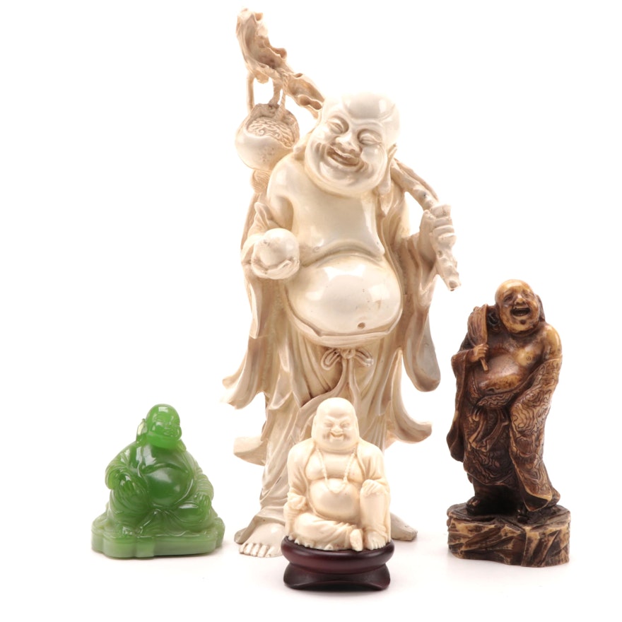Ivory and Jade Resin Budai Figurines