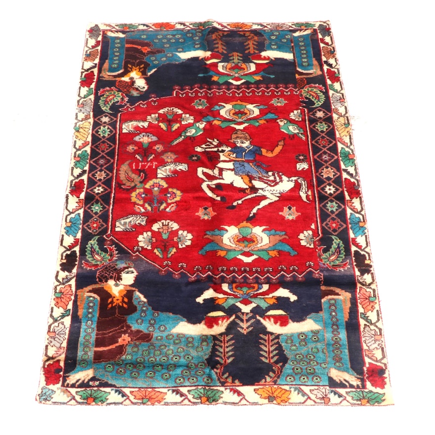5'2 x 9'2 Hand-Knotted Northwest Persian Wool Pictorial Rug