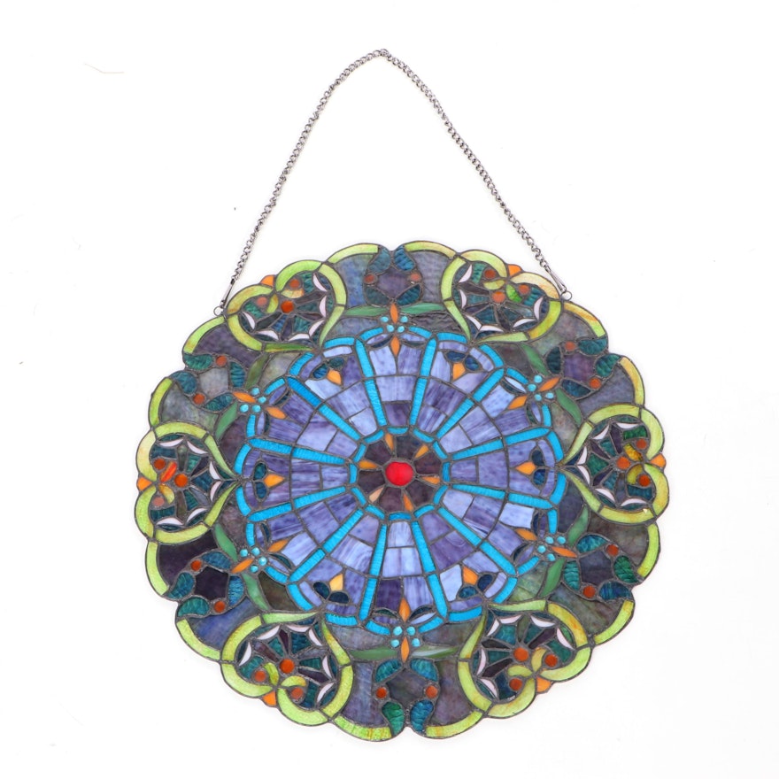 Slag and Stained Glass Webbed Heart Round Window Panel