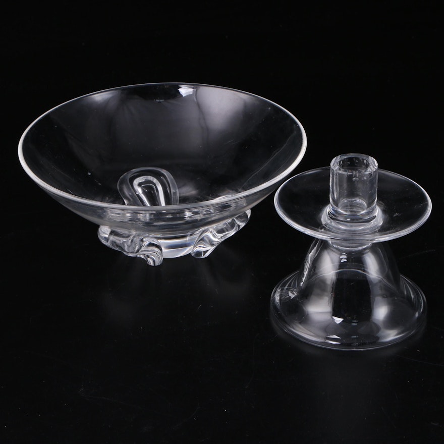 Steuben Art Glass "Floret" Bowl with Candlestick, Mid/Late 20th Century