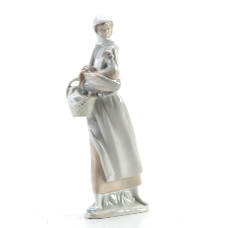 Lladró "Girl with Cockerel" Porcelain Figurine Designed by Fulgencio García