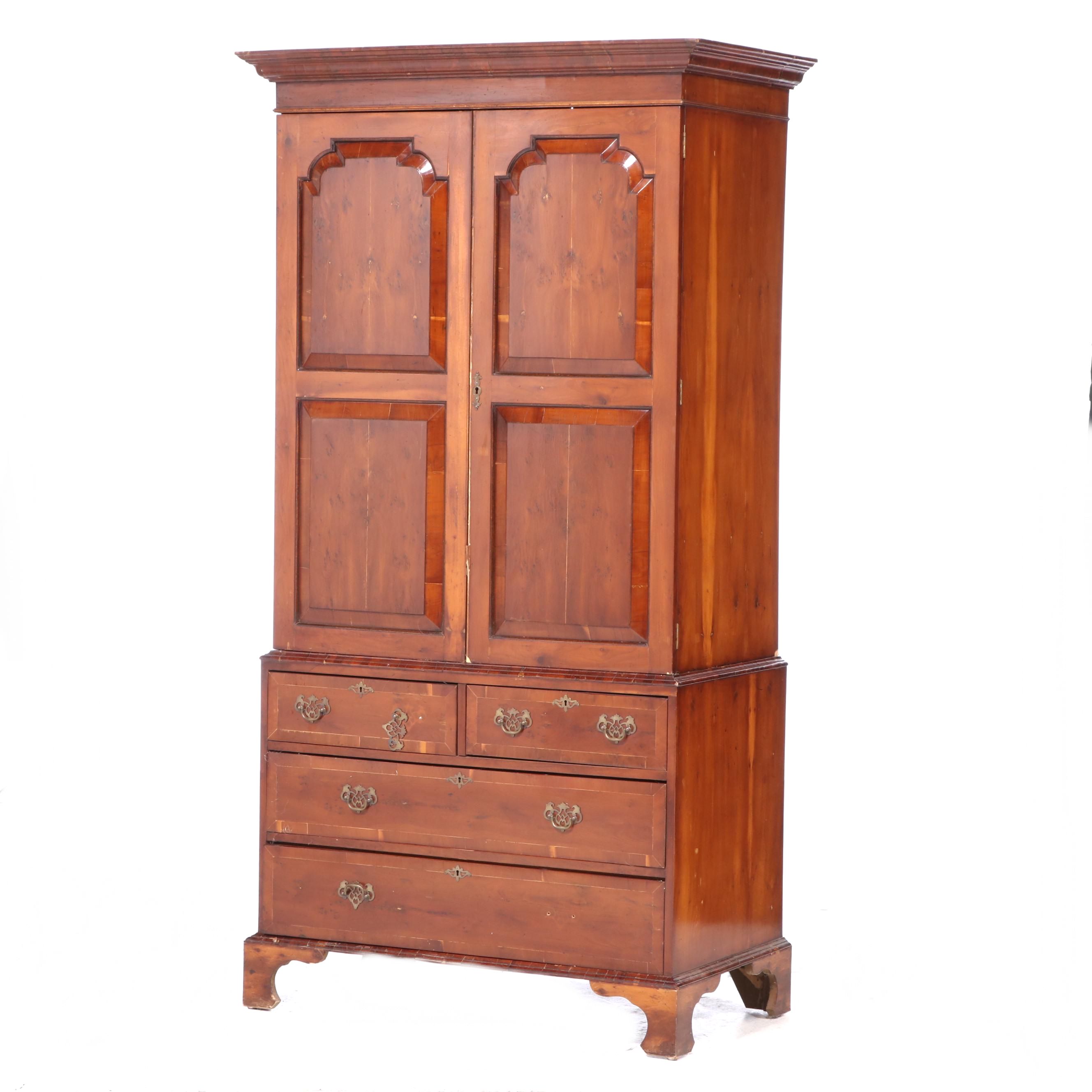 George III Style Yew Wood Linen Press, 20th Century