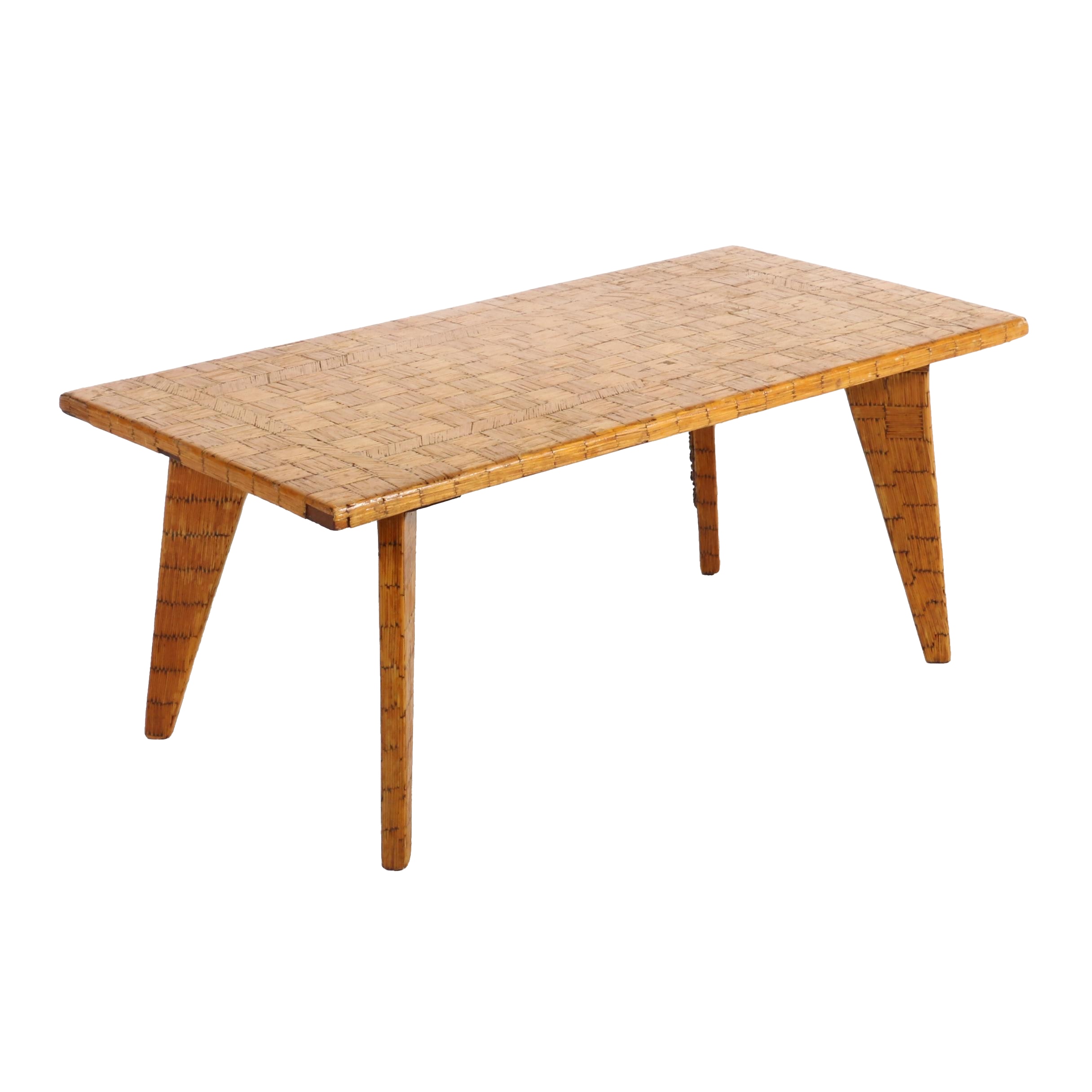 Signed Melvin Corbin Folk Art Matchstick Coffee Table, Mid-20th Century