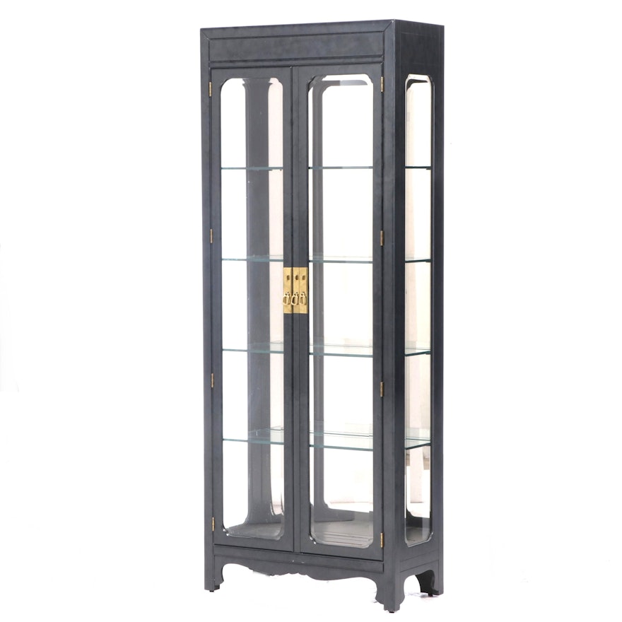 Henredon Chinese Style Ebonized Display Cabinet, Late 20th Century