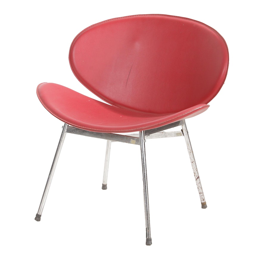 Red Vinyl and Chrome Wide Side Chair, Mid-20th Century