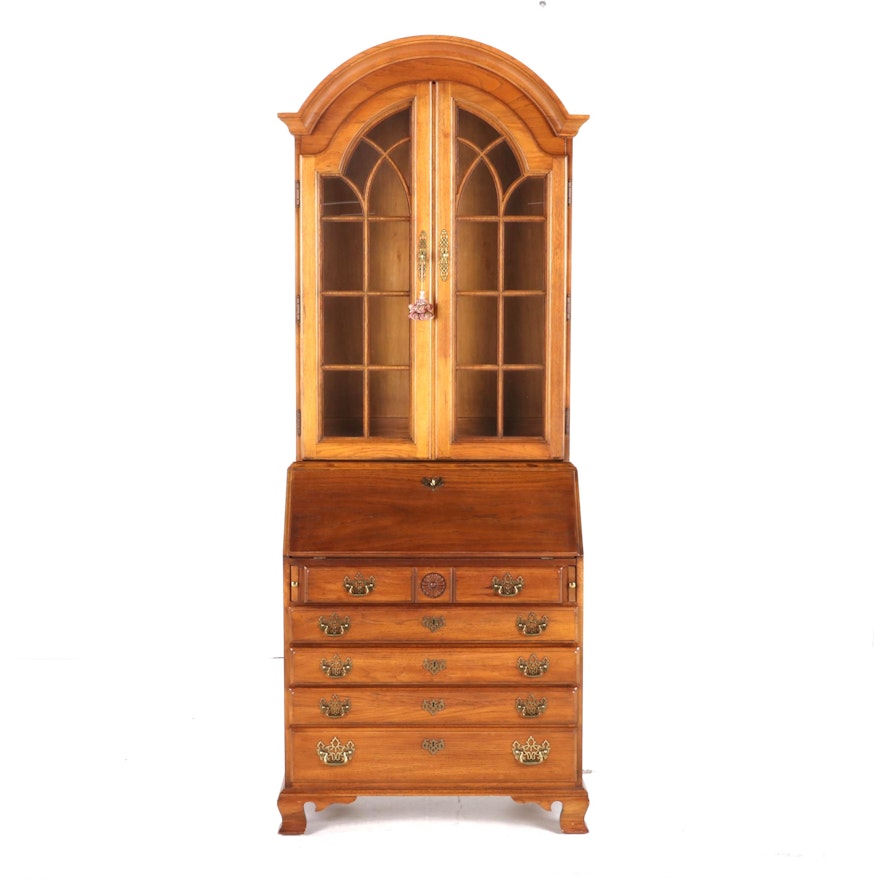 Thomasville 2-Piece Oak Illuminated Secretary Bookcase