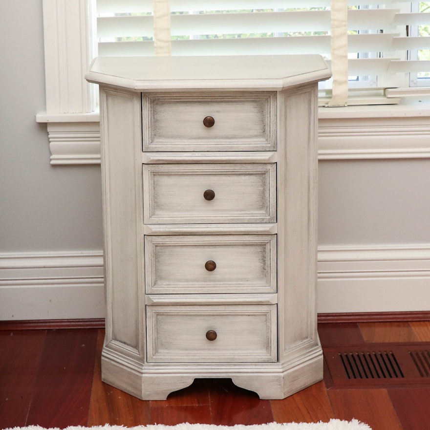 Contemporary Italian Bedside Chest in Distressed White Painted Finish