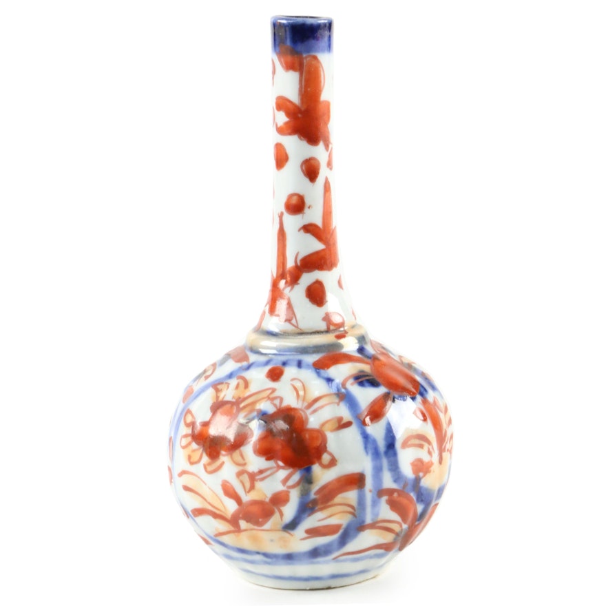 Japanese Miniature Porcelain Bud Vase with Floral Motif