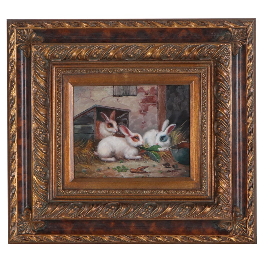 Oil Painting of Rabbits, 20th Century