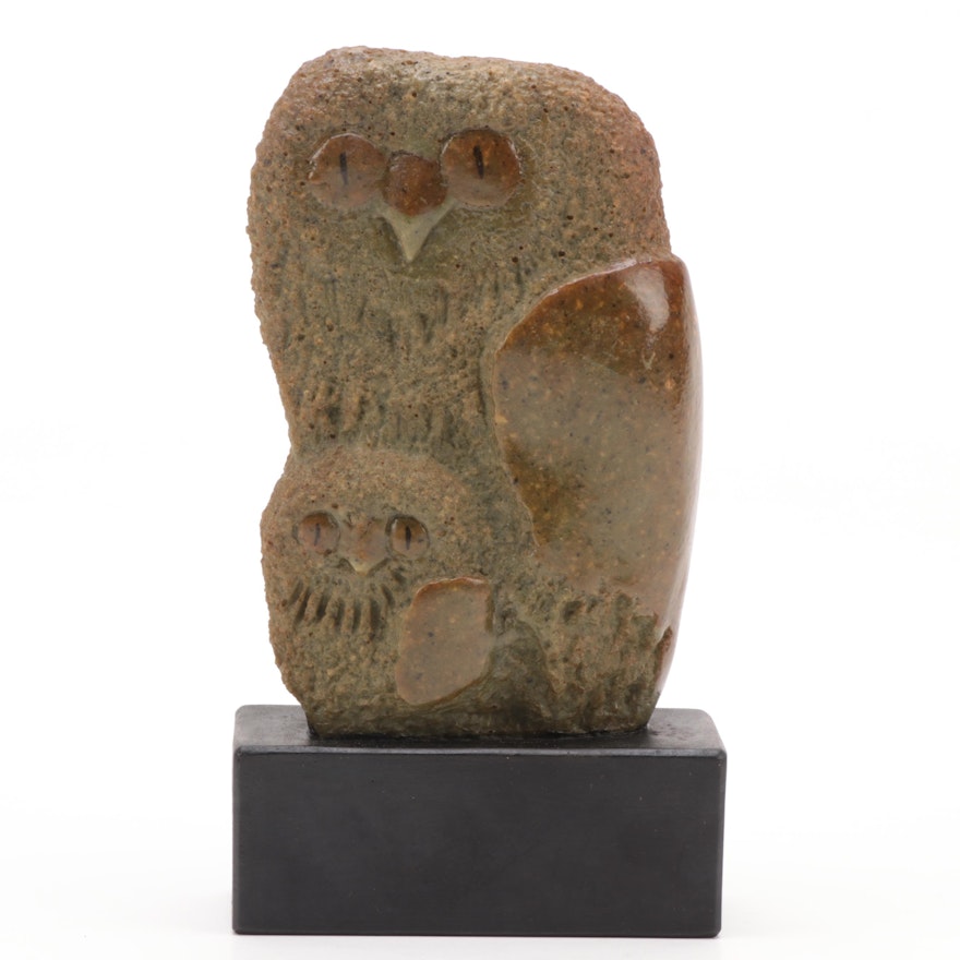 Frank Eliscu Mid Century Modern Stone Mother and Baby Owl