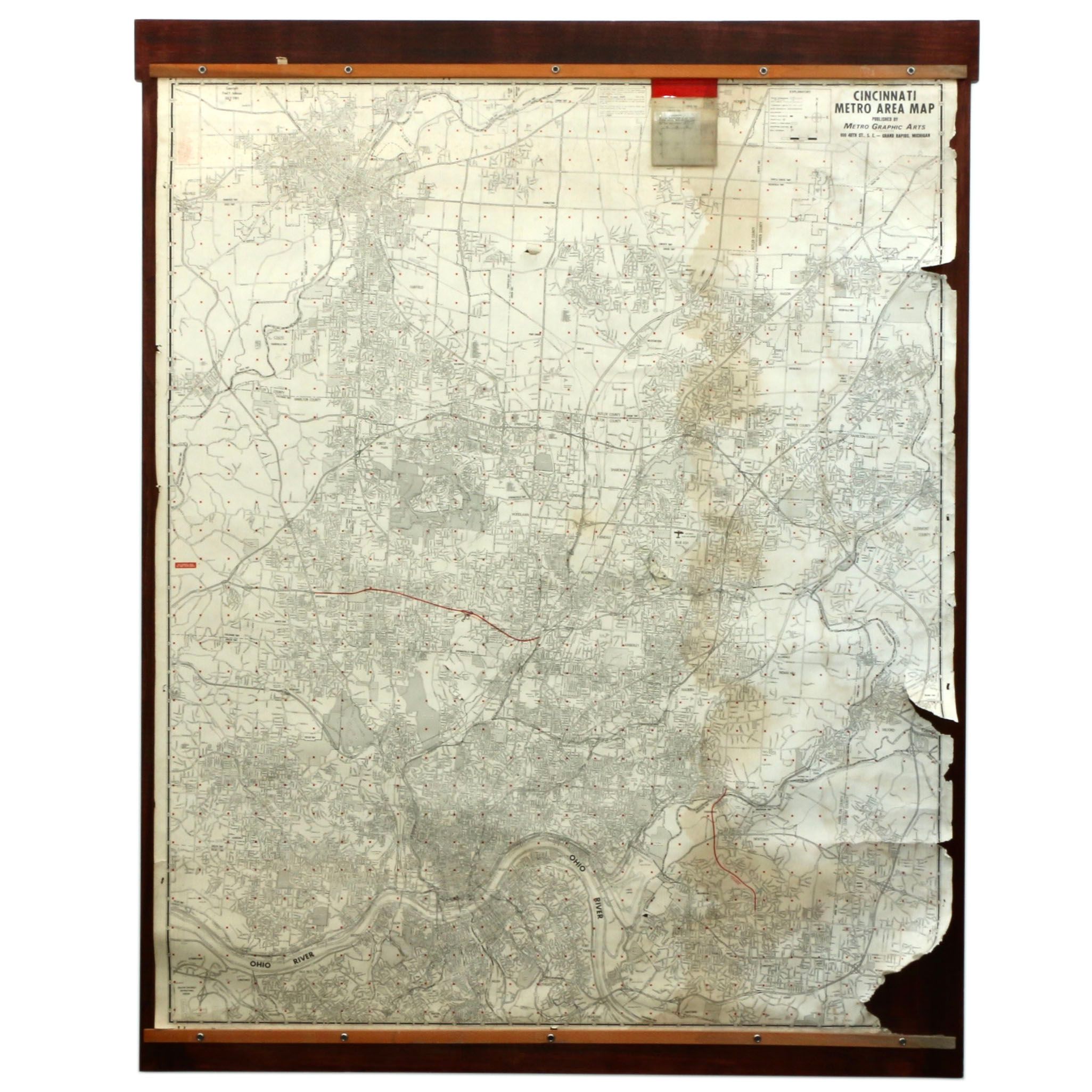 Metro Graphic Arts Cincinnati Metro Area Map Mounted on Wood
