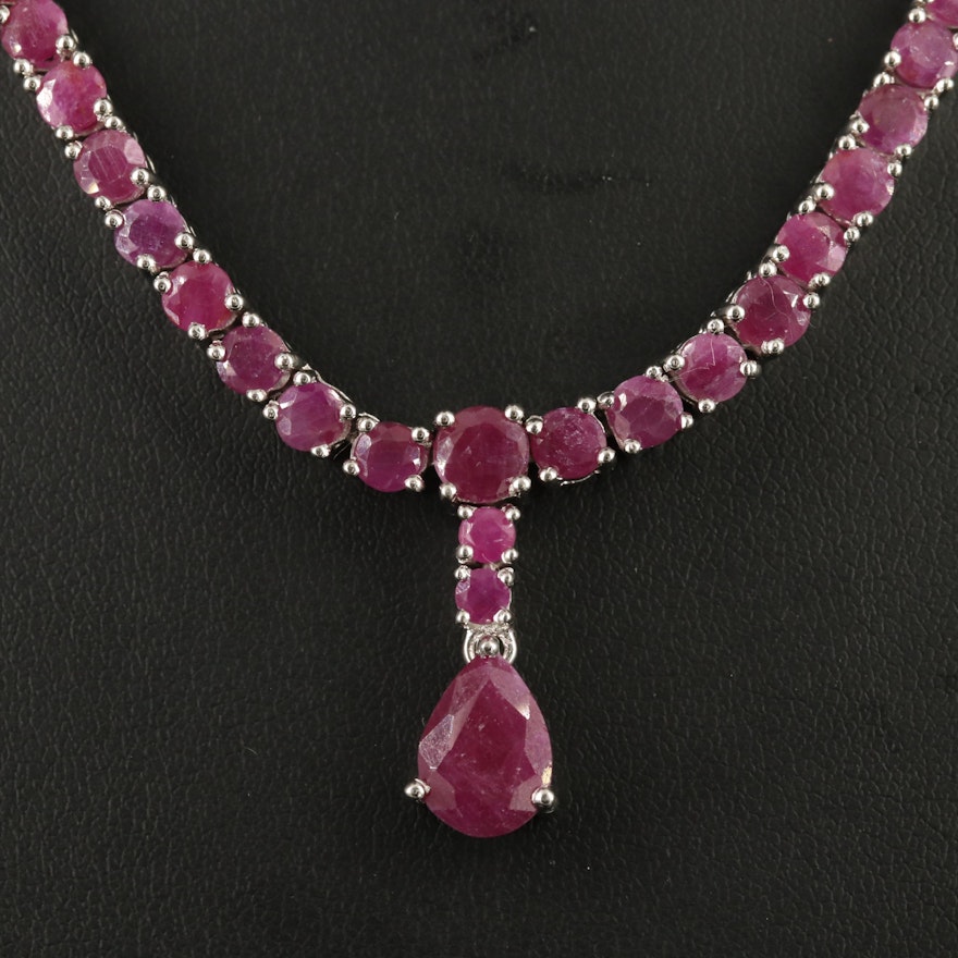 Sterling Ruby Riviera Necklace with Drop