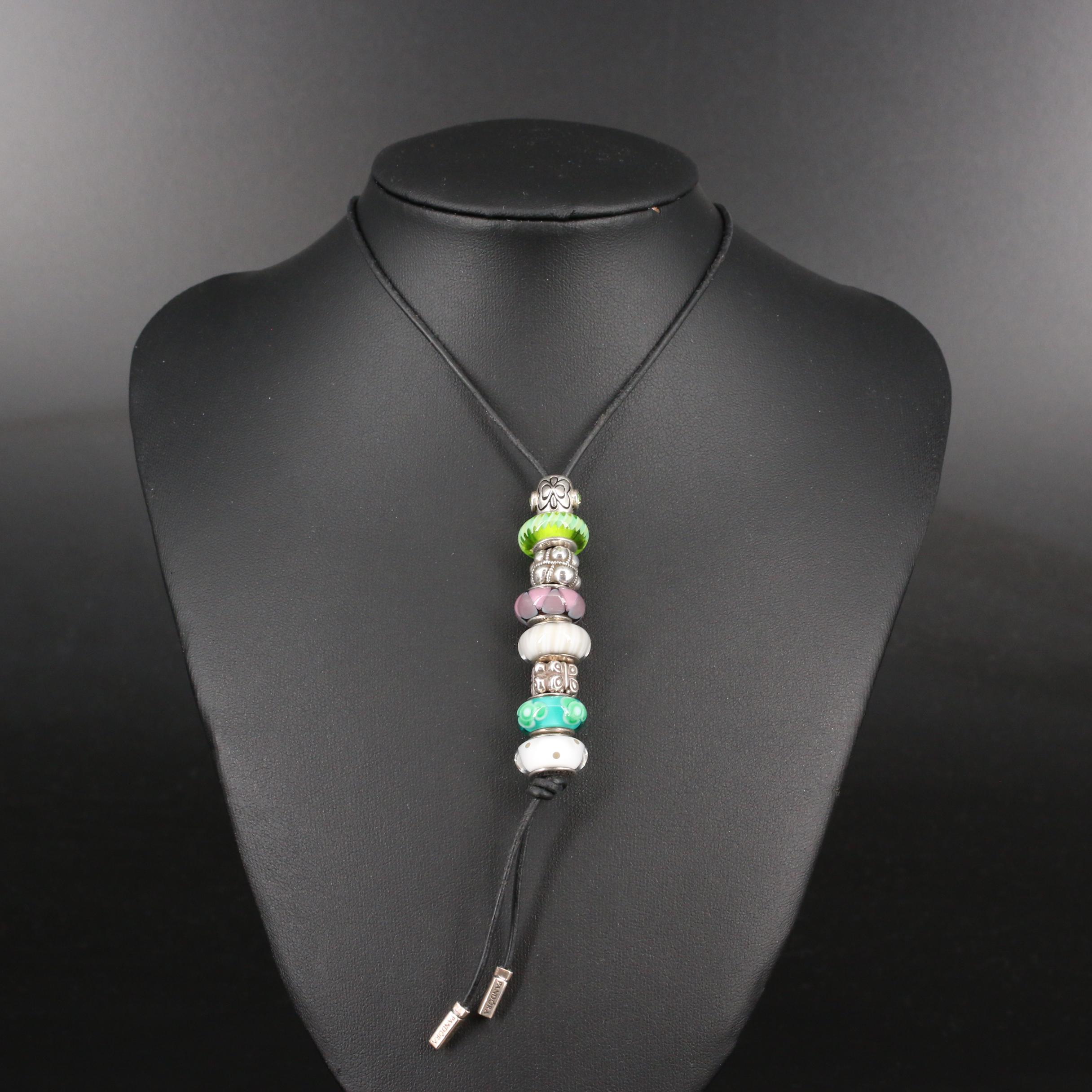 Chamilia and Pandora Sterling Slide Necklace with Murano Glass