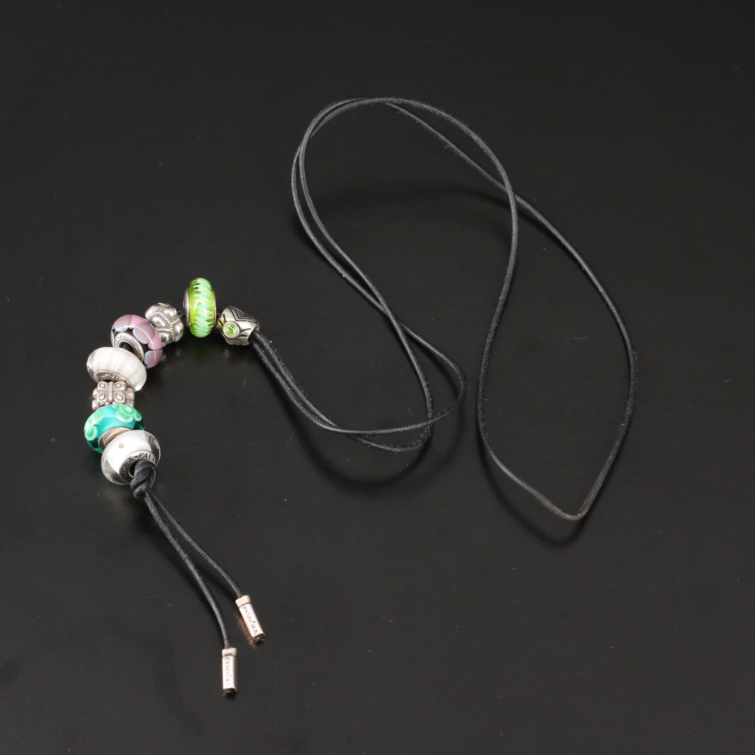 Chamilia and Pandora Sterling Slide Necklace with Murano Glass